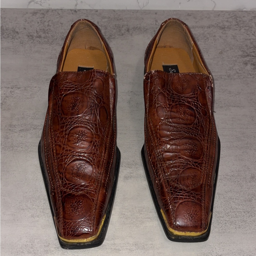 MENS Salvanni Brown Croc-Embossed Slip-On Dress Shoes